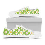 Lime Green Fried Eggs Pattern Print White Low Top Shoes