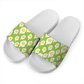 Lime Green Fried Eggs Pattern Print White Slide Sandals