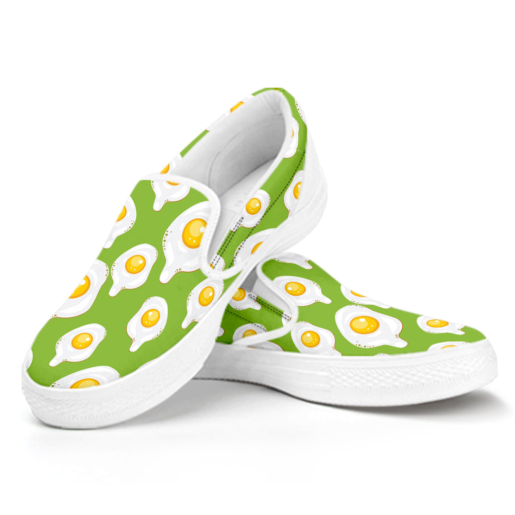 Lime Green Fried Eggs Pattern Print White Slip On Shoes
