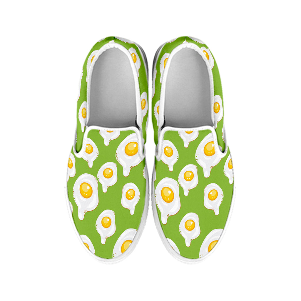 Lime Green Fried Eggs Pattern Print White Slip On Shoes