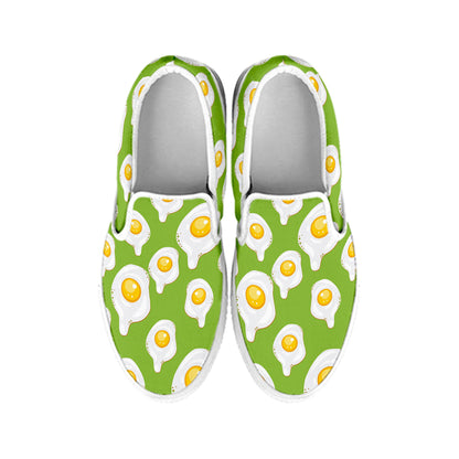 Lime Green Fried Eggs Pattern Print White Slip On Shoes