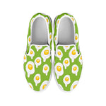 Lime Green Fried Eggs Pattern Print White Slip On Shoes