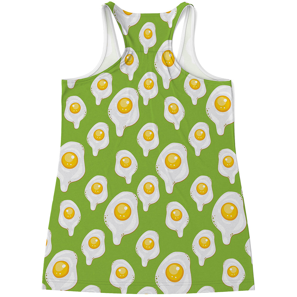 Lime Green Fried Eggs Pattern Print Women's Racerback Tank Top