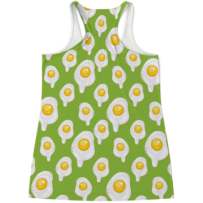 Lime Green Fried Eggs Pattern Print Women's Racerback Tank Top