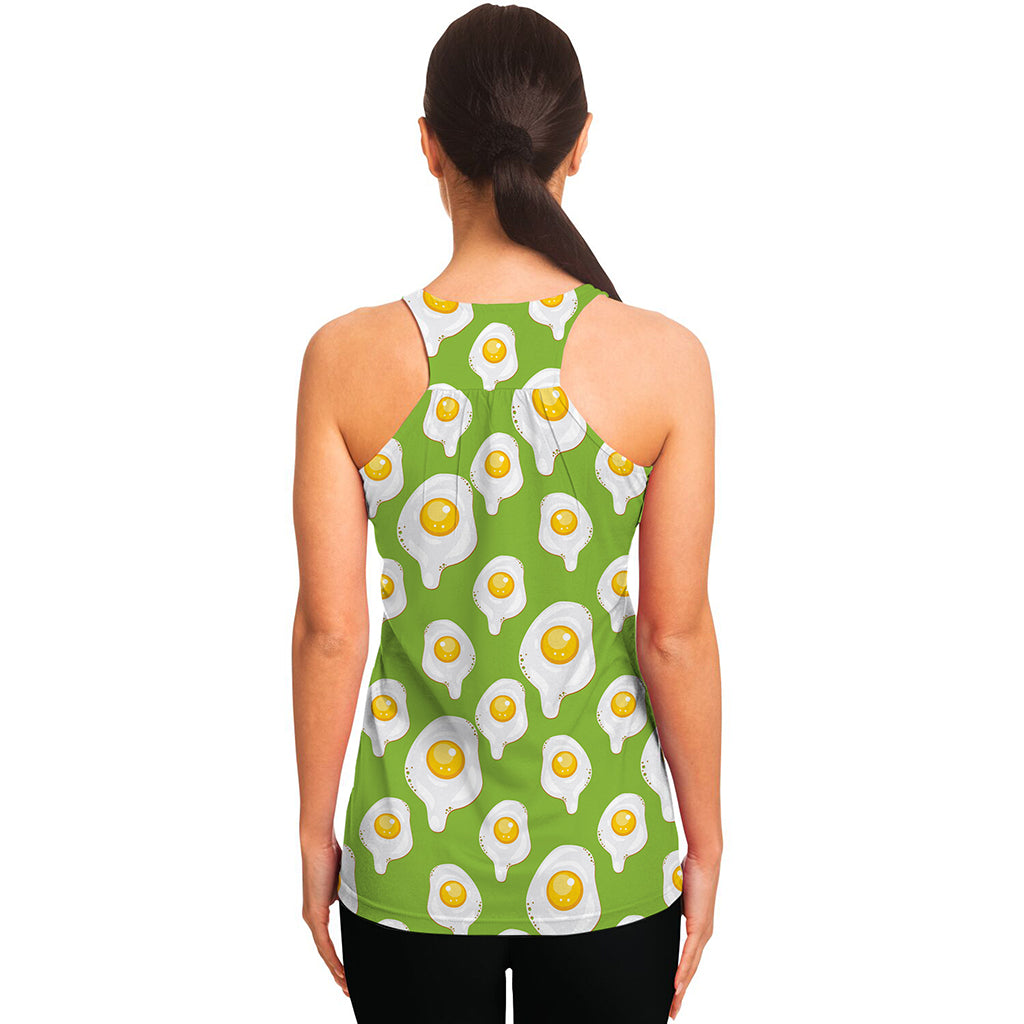 Lime Green Fried Eggs Pattern Print Women's Racerback Tank Top