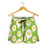 Lime Green Fried Eggs Pattern Print Women's Shorts