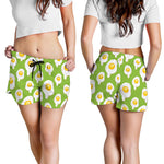 Lime Green Fried Eggs Pattern Print Women's Shorts