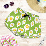 Lime Green Fried Eggs Pattern Print Women's Shorts