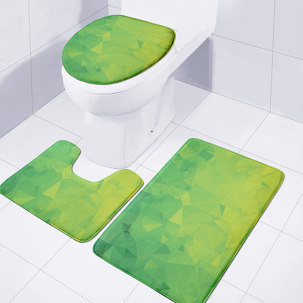 Lime Green Polygonal Geometric Print 3 Piece Bath Mat Set