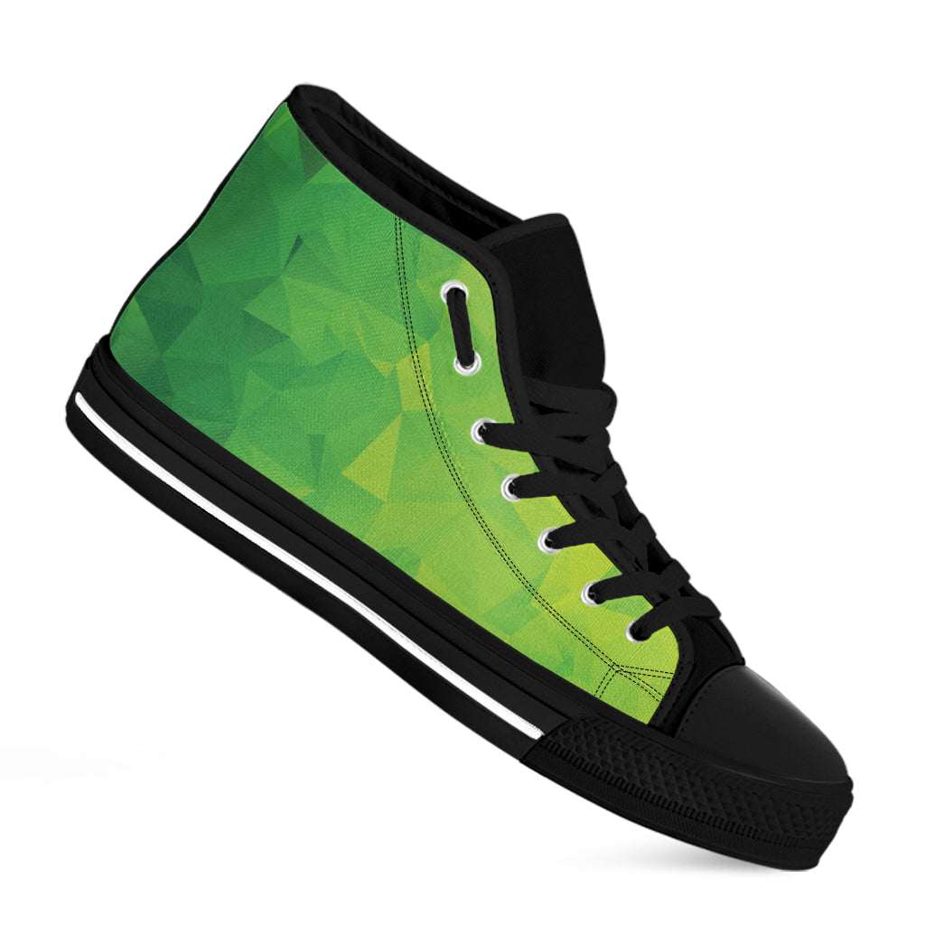 Lime Green Polygonal Geometric Print Black High Top Shoes