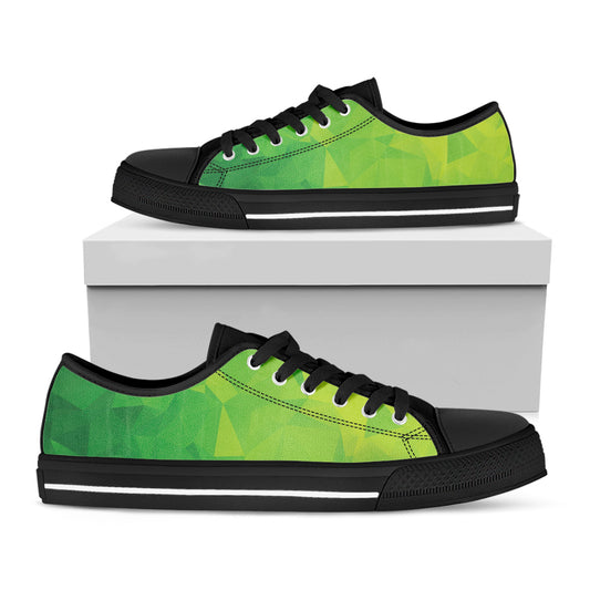 Lime Green Polygonal Geometric Print Black Low Top Shoes