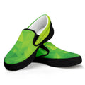 Lime Green Polygonal Geometric Print Black Slip On Sneakers