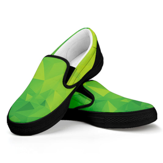 Lime Green Polygonal Geometric Print Black Slip On Shoes