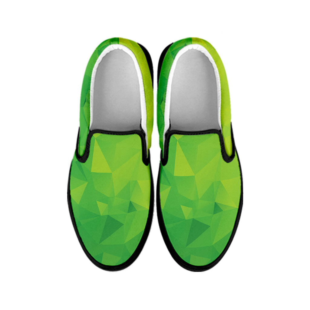 Lime Green Polygonal Geometric Print Black Slip On Shoes