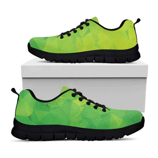 Lime Green Polygonal Geometric Print Black Sneakers