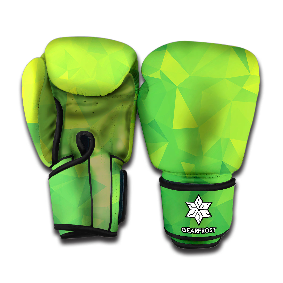 Lime Green Polygonal Geometric Print Boxing Gloves