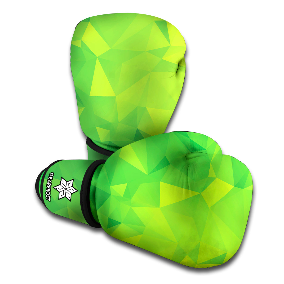 Lime Green Polygonal Geometric Print Boxing Gloves