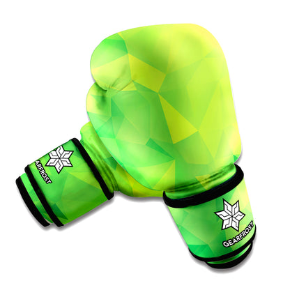 Lime Green Polygonal Geometric Print Boxing Gloves