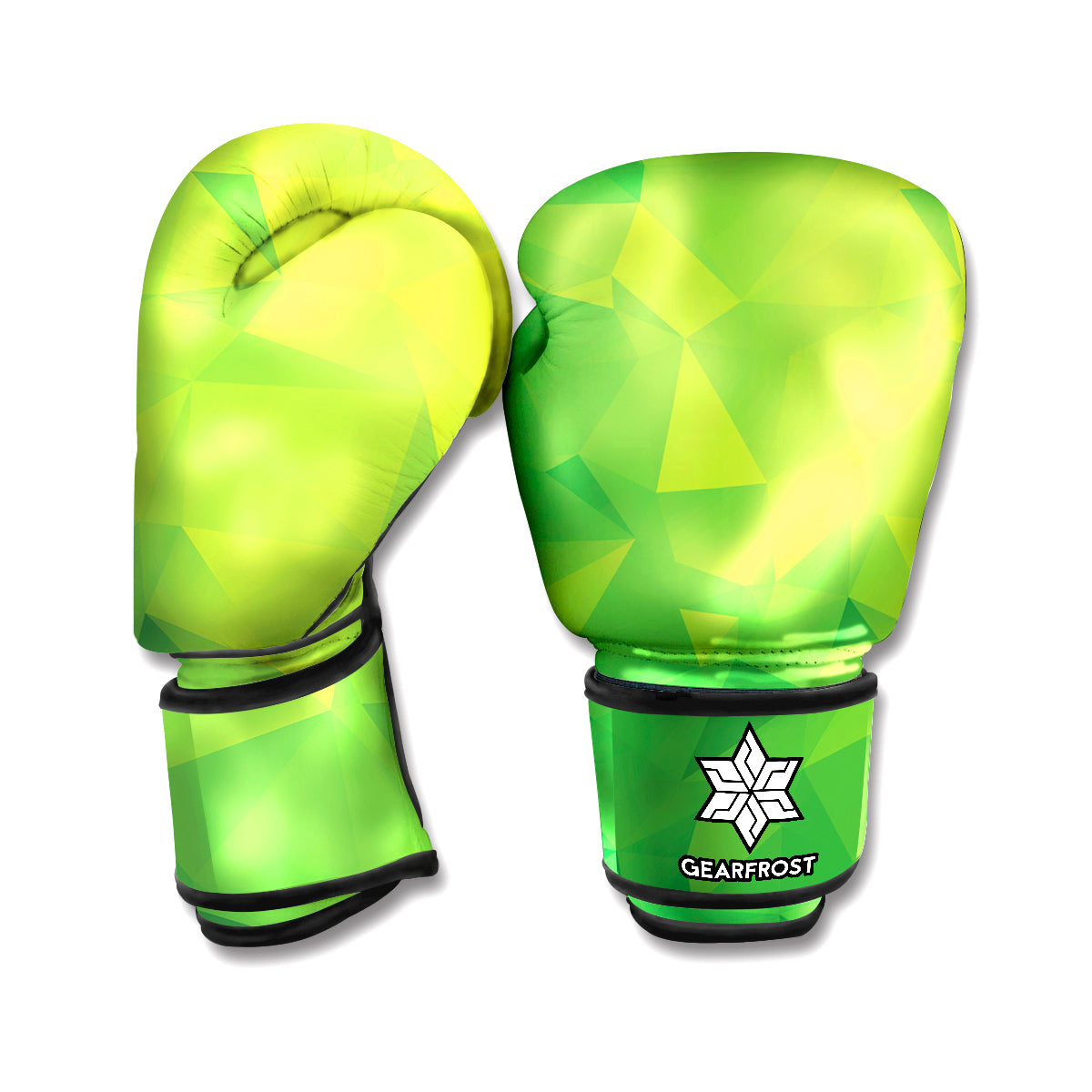 Lime Green Polygonal Geometric Print Boxing Gloves
