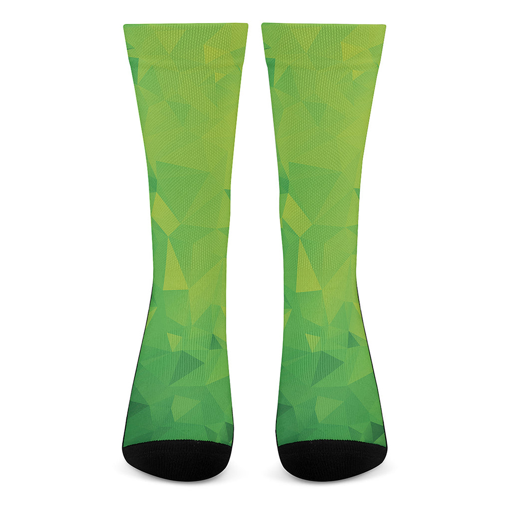 Lime Green Polygonal Geometric Print Crew Socks