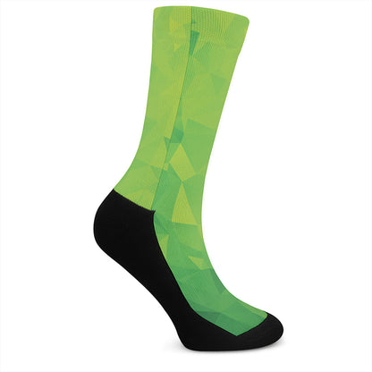 Lime Green Polygonal Geometric Print Crew Socks
