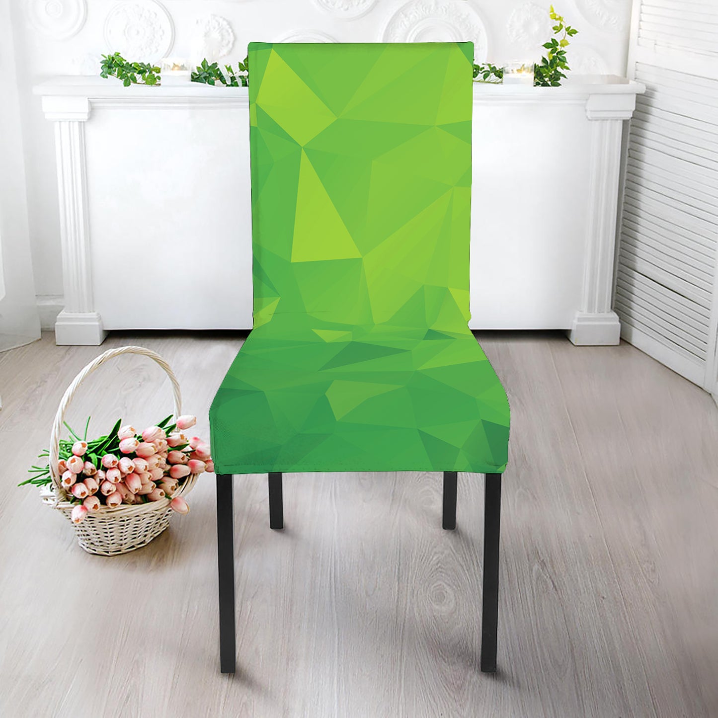 Lime Green Polygonal Geometric Print Dining Chair Slipcover