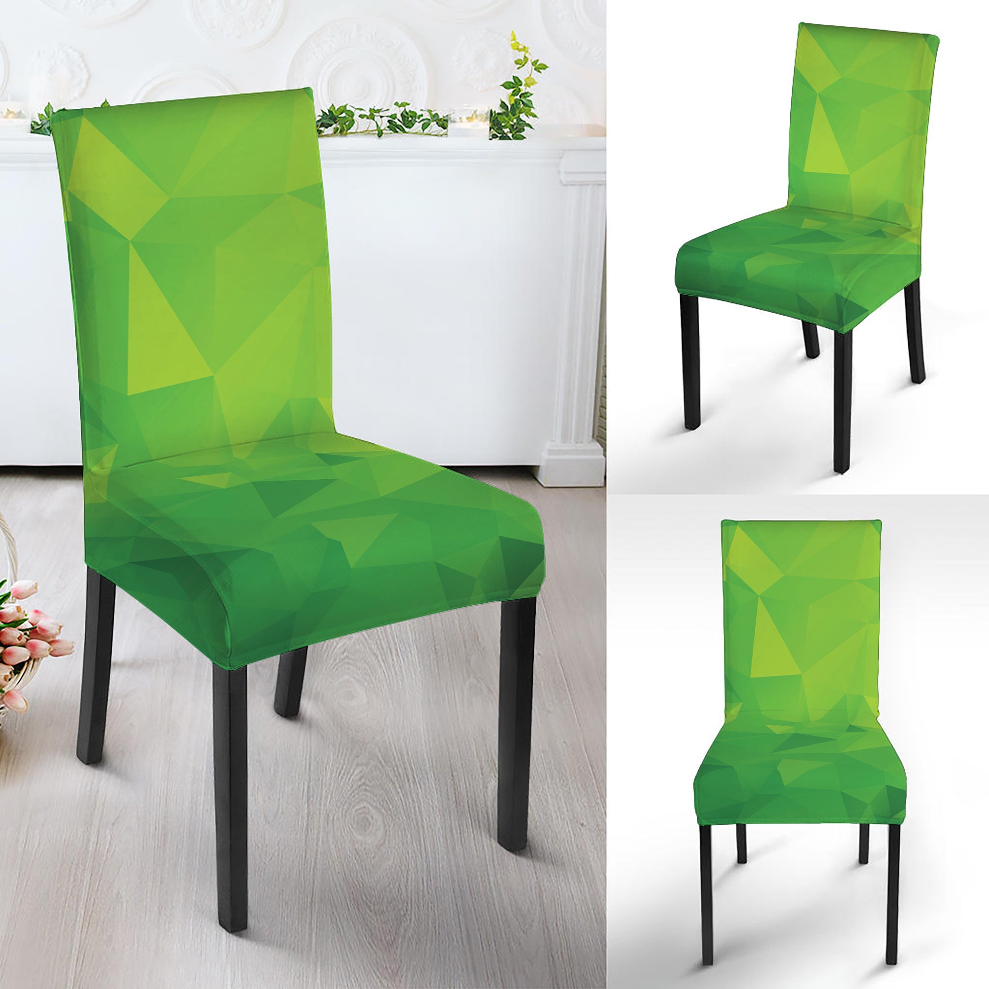 Lime Green Polygonal Geometric Print Dining Chair Slipcover