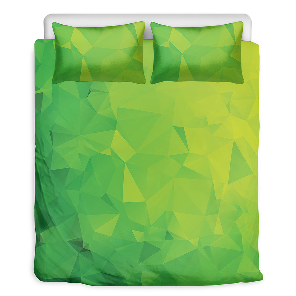 Lime Green Polygonal Geometric Print Duvet Cover Bedding Set