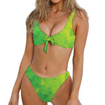 Lime Green Polygonal Geometric Print Front Bow Tie Bikini