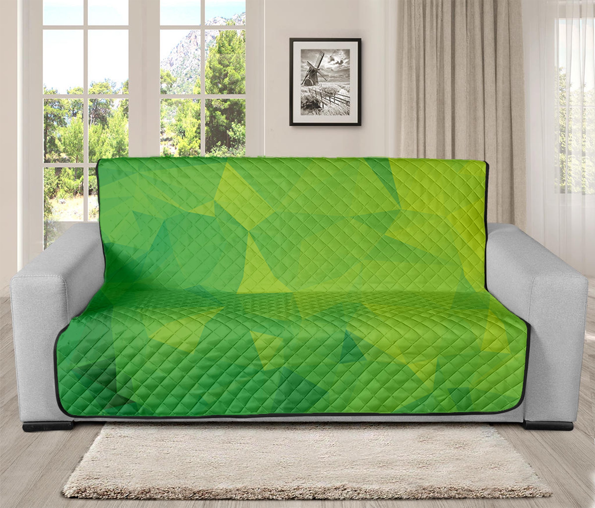 Lime Green Polygonal Geometric Print Futon Protector