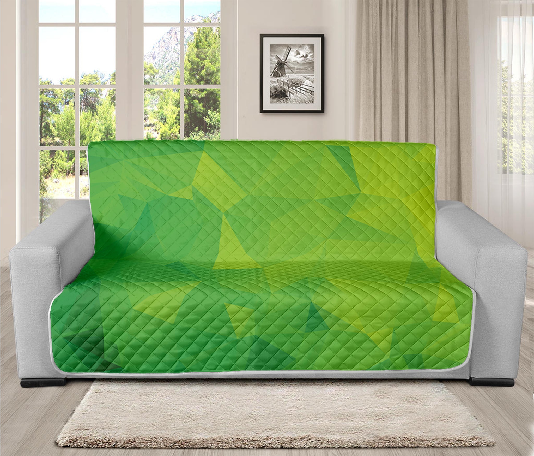 Lime Green Polygonal Geometric Print Futon Protector