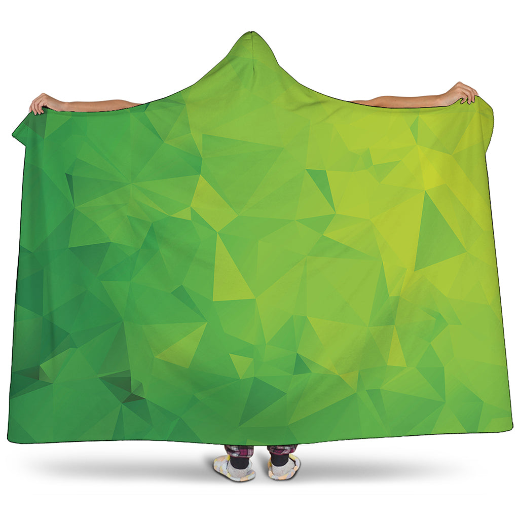 Lime Green Polygonal Geometric Print Hooded Blanket