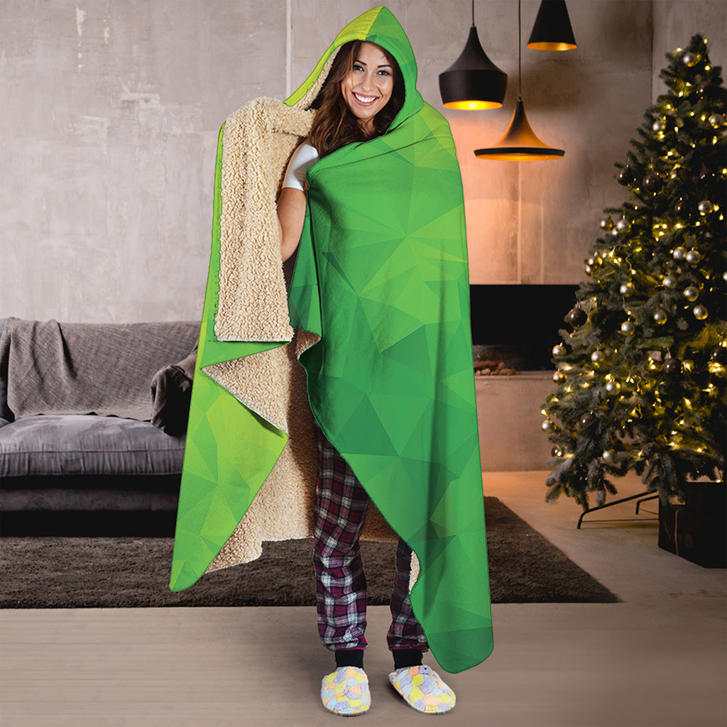 Lime Green Polygonal Geometric Print Hooded Blanket
