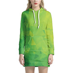 Lime Green Polygonal Geometric Print Hoodie Dress
