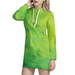 Lime Green Polygonal Geometric Print Hoodie Dress