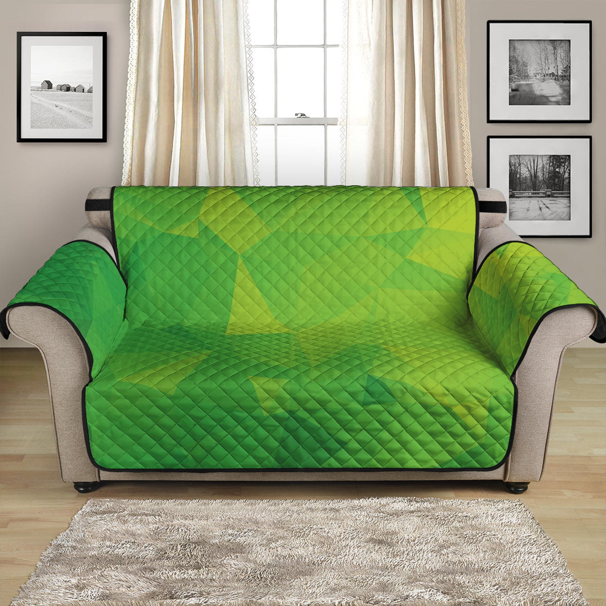 Lime Green Polygonal Geometric Print Loveseat Protector