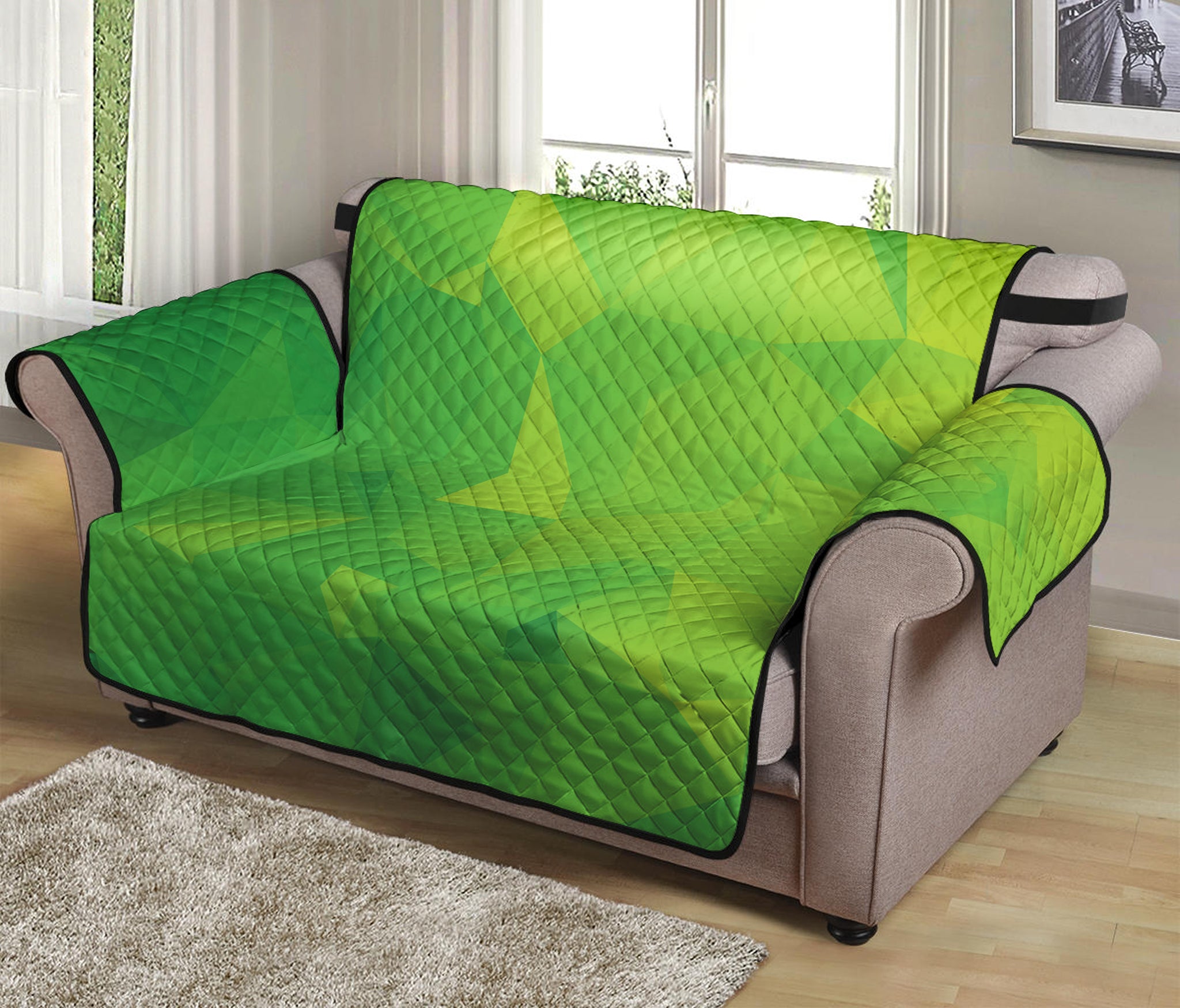 Lime Green Polygonal Geometric Print Loveseat Protector