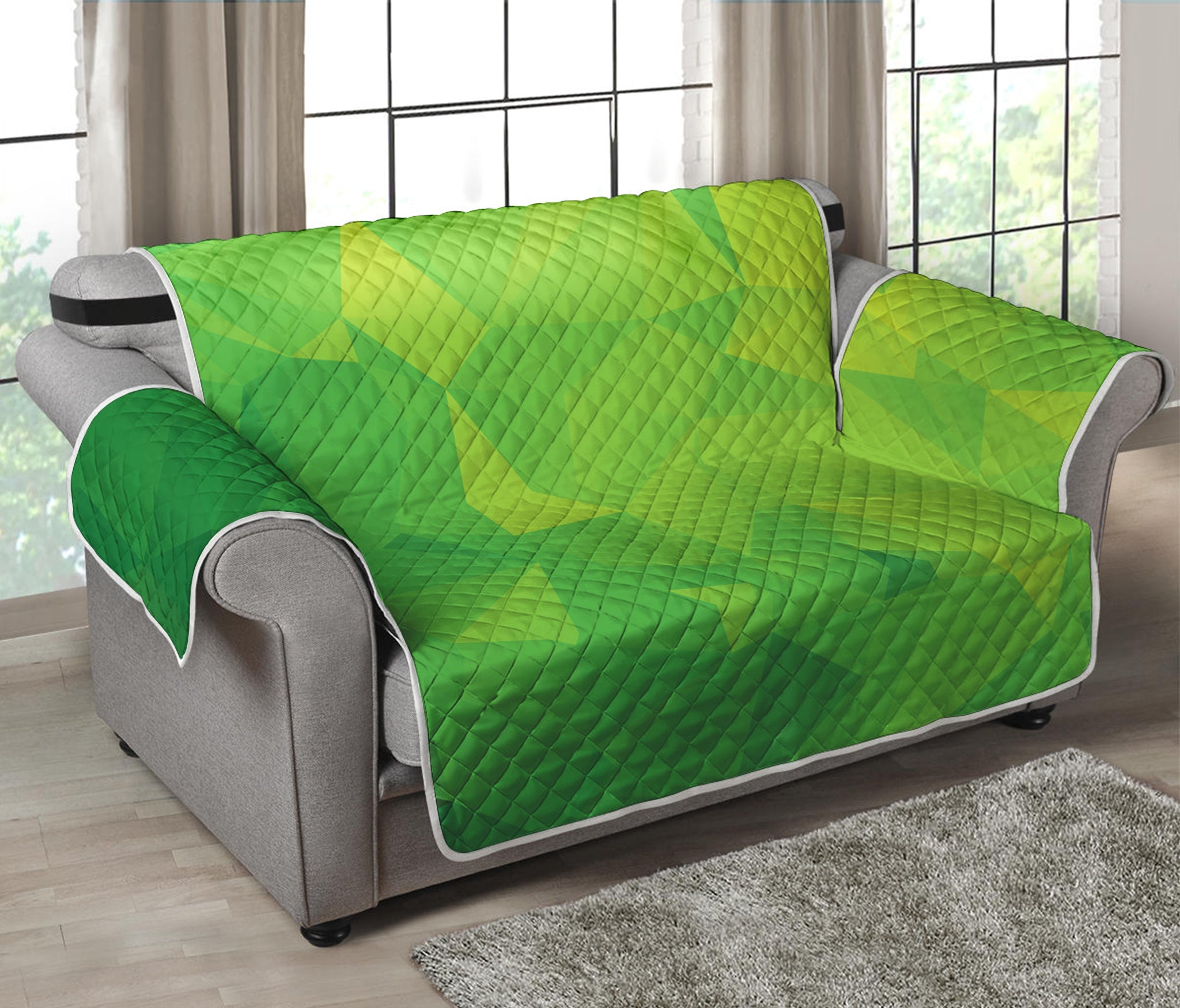 Lime Green Polygonal Geometric Print Loveseat Protector