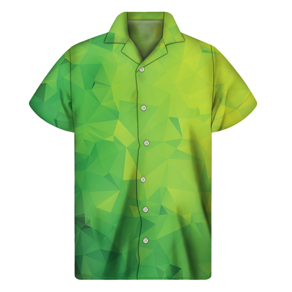Lime Green Polygonal Geometric Print Men's Short Sleeve Shirt