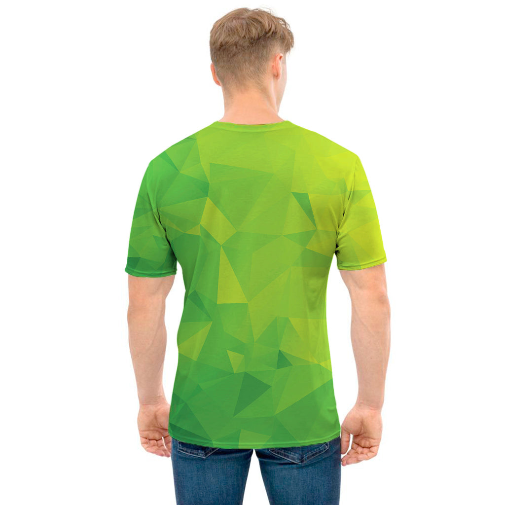 Lime Green Polygonal Geometric Print Men's T-Shirt