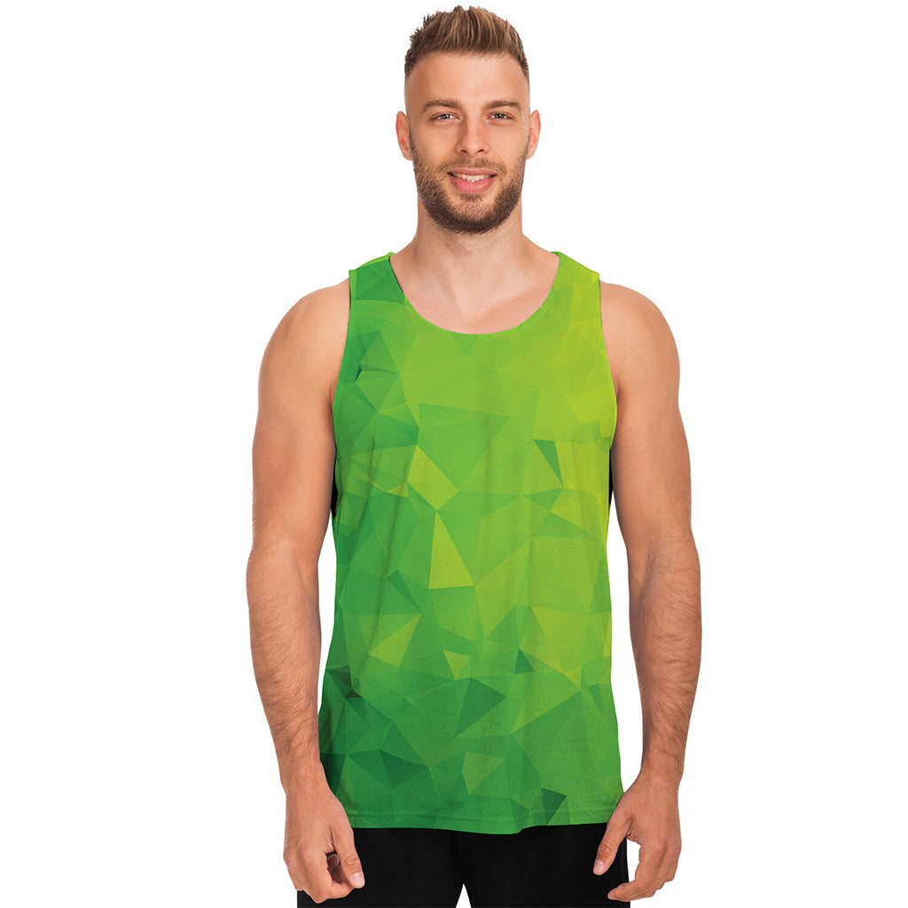 Lime Green Polygonal Geometric Print Men's Tank Top
