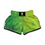 Lime Green Polygonal Geometric Print Muay Thai Boxing Shorts