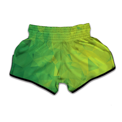Lime Green Polygonal Geometric Print Muay Thai Boxing Shorts