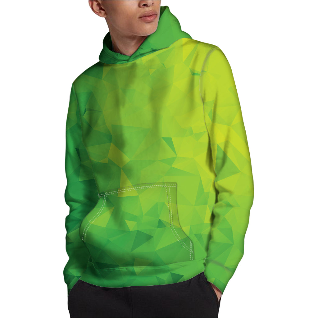 Lime Green Polygonal Geometric Print Pullover Hoodie