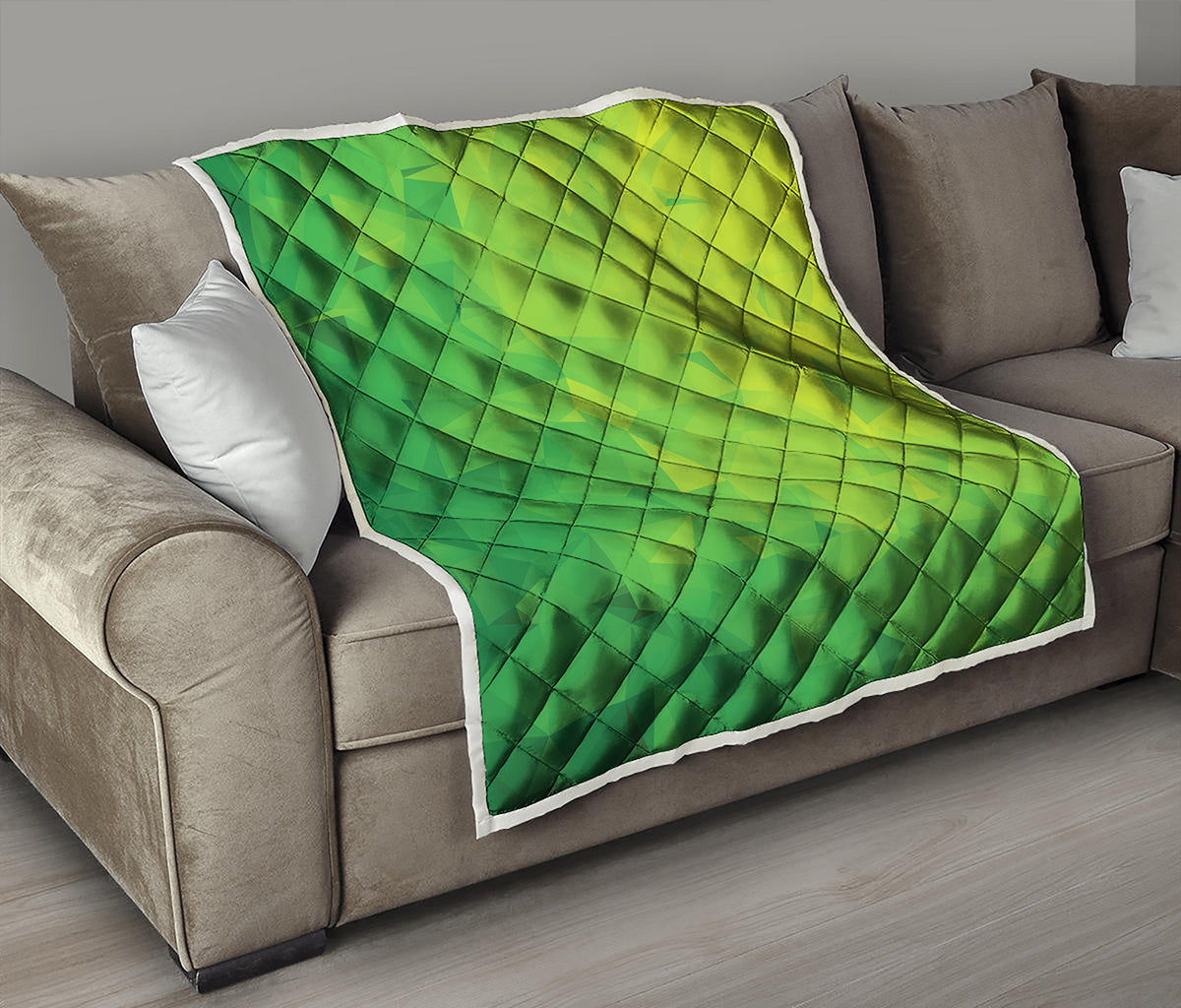 Lime Green Polygonal Geometric Print Quilt