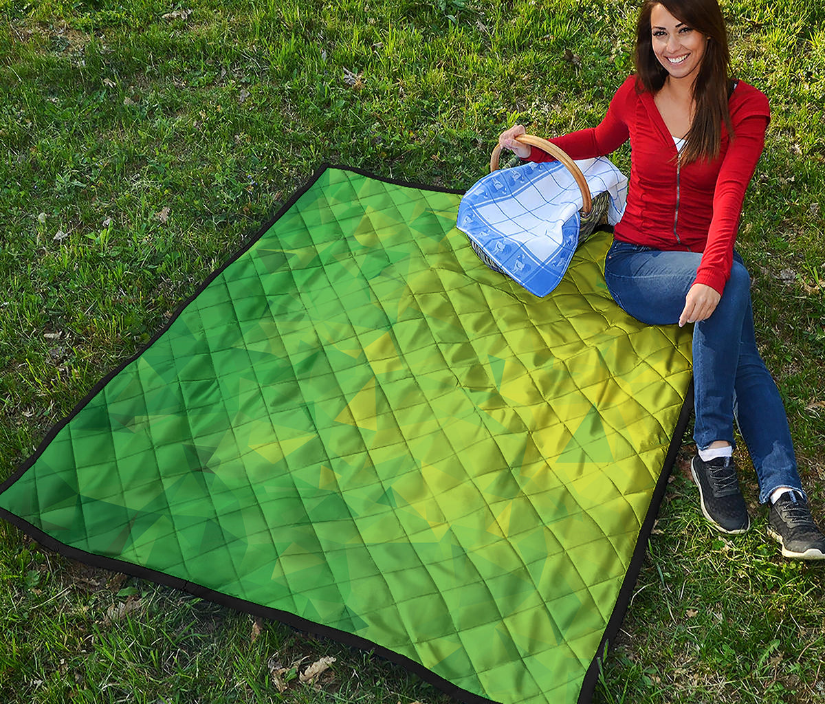 Lime Green Polygonal Geometric Print Quilt