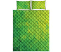 Lime Green Polygonal Geometric Print Quilt Bed Set