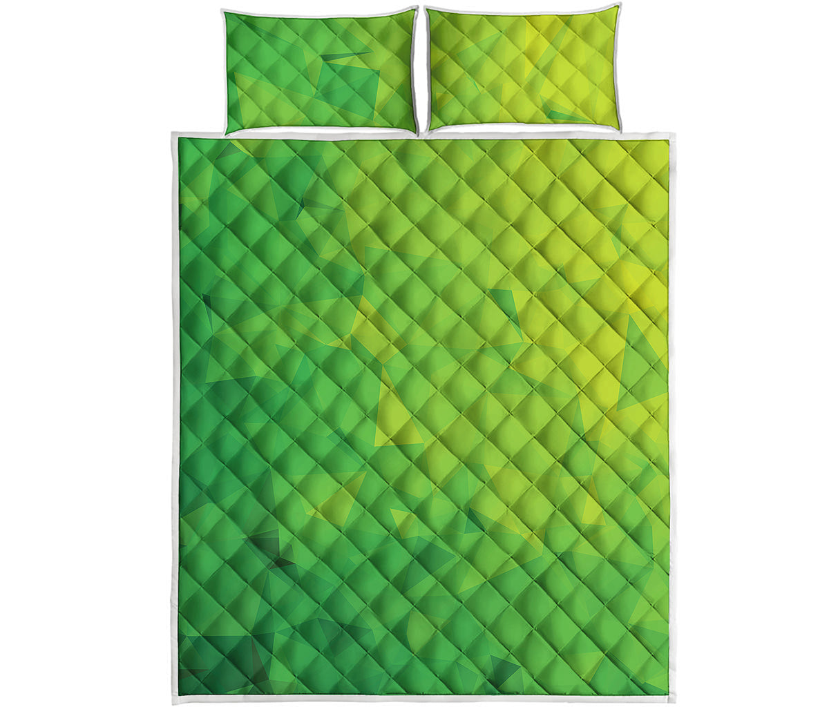 Lime Green Polygonal Geometric Print Quilt Bed Set
