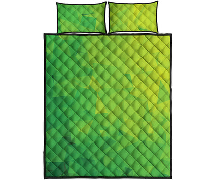 Lime Green Polygonal Geometric Print Quilt Bed Set