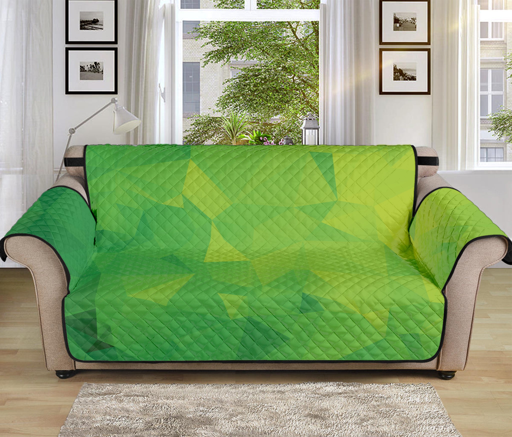 Lime Green Polygonal Geometric Print Sofa Protector